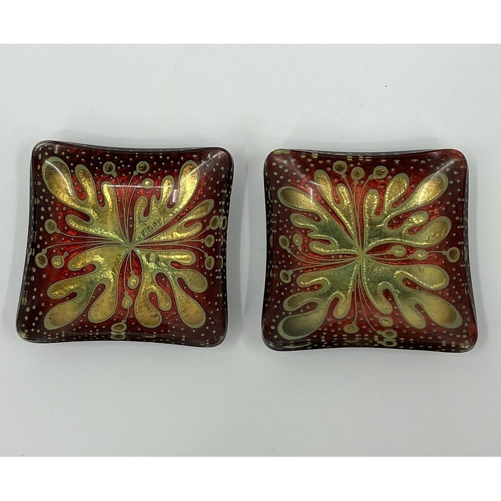 Vintage Italian Glass Trinket Dishes Hand Painted Hand Engraved 3.25" x 3.25"